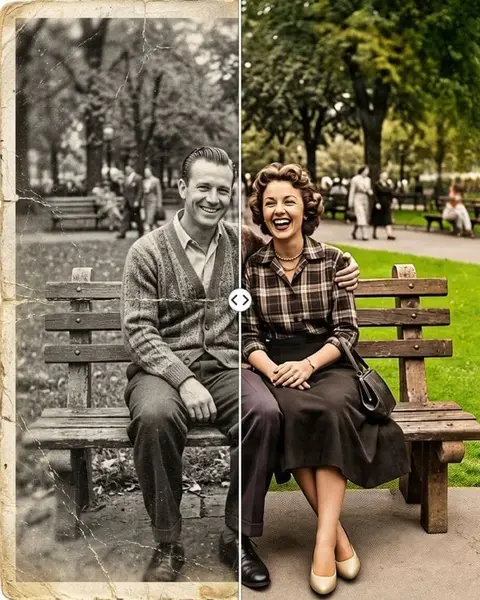 Left: a cracked, faded print. Right: the restored photo.
